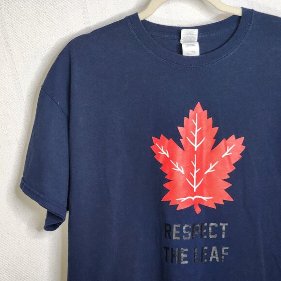Gildan Heavy Cotton Navy Blue Respect the Leaf with Red Maple Leaf Motif Tee XL - Picture 4 of 16